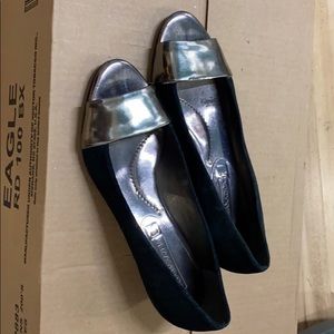 Suede open toe flats